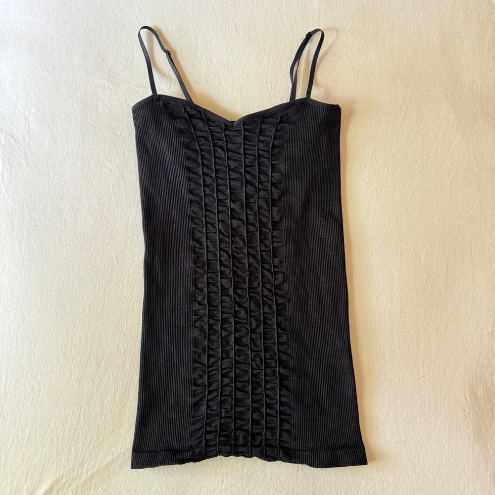 Intimately Free People Black Ribbed Ruched Cami Top XS/S Fitted Y2K Layer Grunge